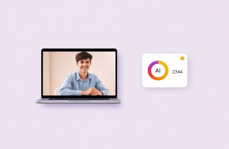 AI video interview screen with a compatibility score ring